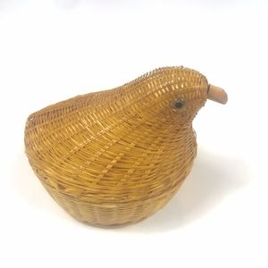 Vintage Bird Basket Bamboo Wicker with Lid